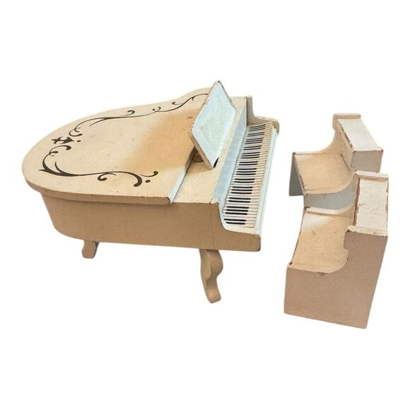 Vintage Lundby Dollhouse Furniture Grand Piano & Stools White Wood - Picture 2 of 6
